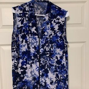 Large Tahari Blue zip front sleeveless top